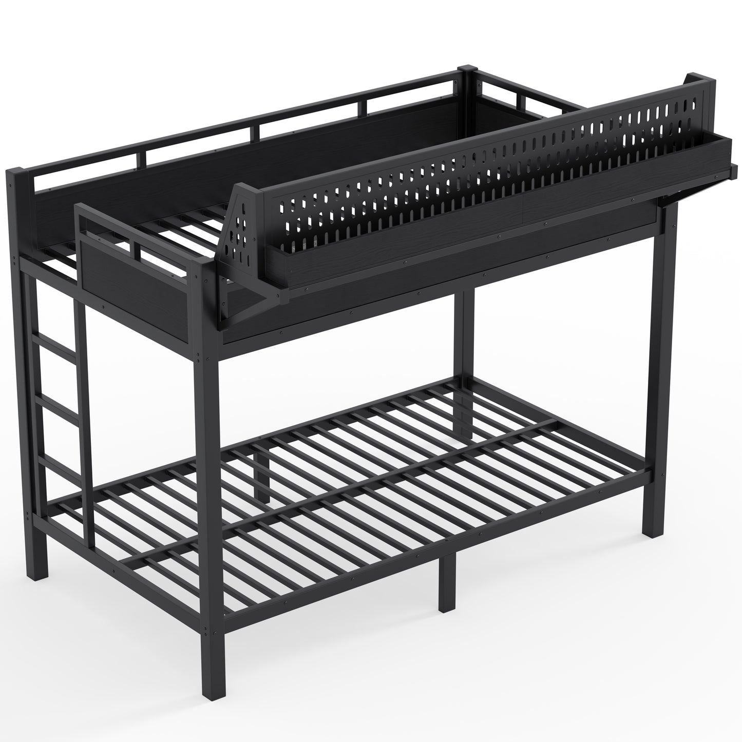 Twin XL over Twin XL Size Metal Bunk Bed with Storage Shelves and Pegboard, Bunk Bed Frame with USB Ports and LED Lights, Space-Saving, for Teens and Adults, Black image 10