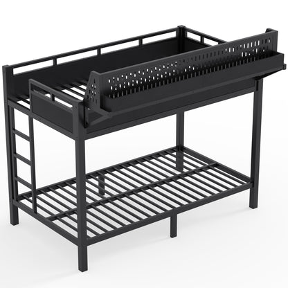 Twin XL over Twin XL Size Metal Bunk Bed with Storage Shelves and Pegboard, Bunk Bed Frame with USB Ports and LED Lights, Space-Saving, for Teens and Adults, Black image 10