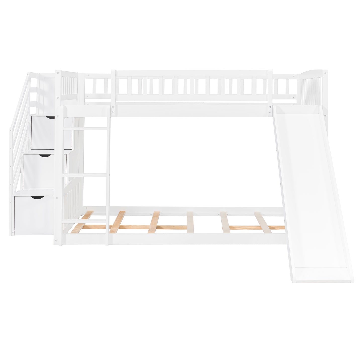 Stairway Full over Full Bunk Bed with Three Drawers and Slide, White image 7