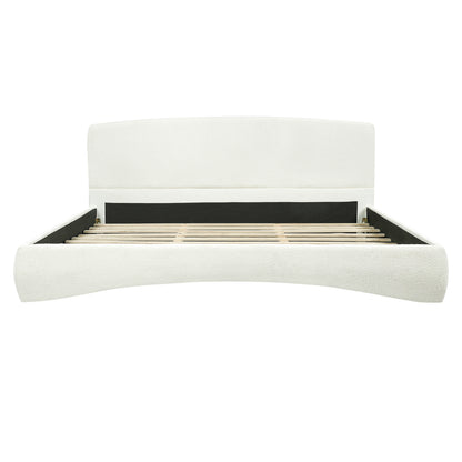 Curved Upholstered Bed with Smart Ambient Lighting,Cream,King image 4