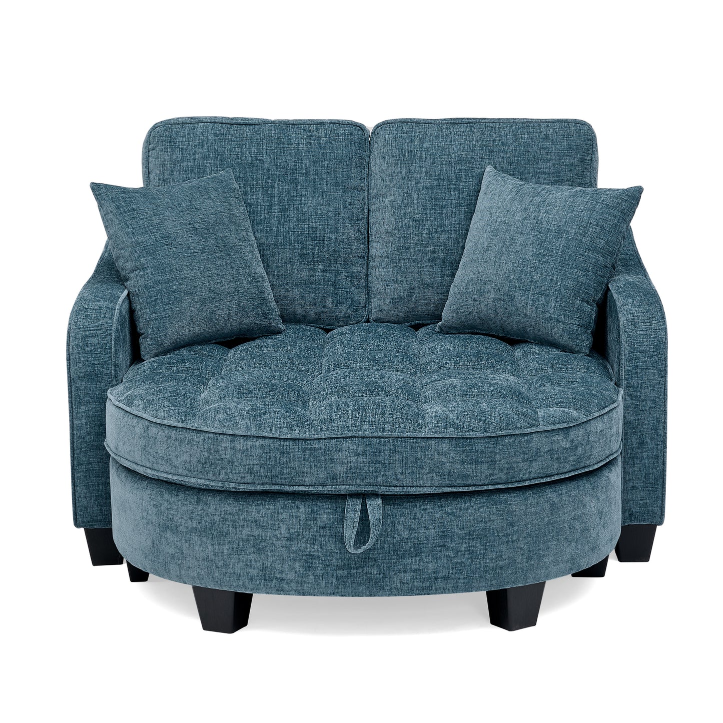 Two-seater sofa, double sofa chaise longue, with irregular armrests and backrests, footrest with storage space, comes with two small throw pillows, suitable for living room and bedroom -Blue image 10