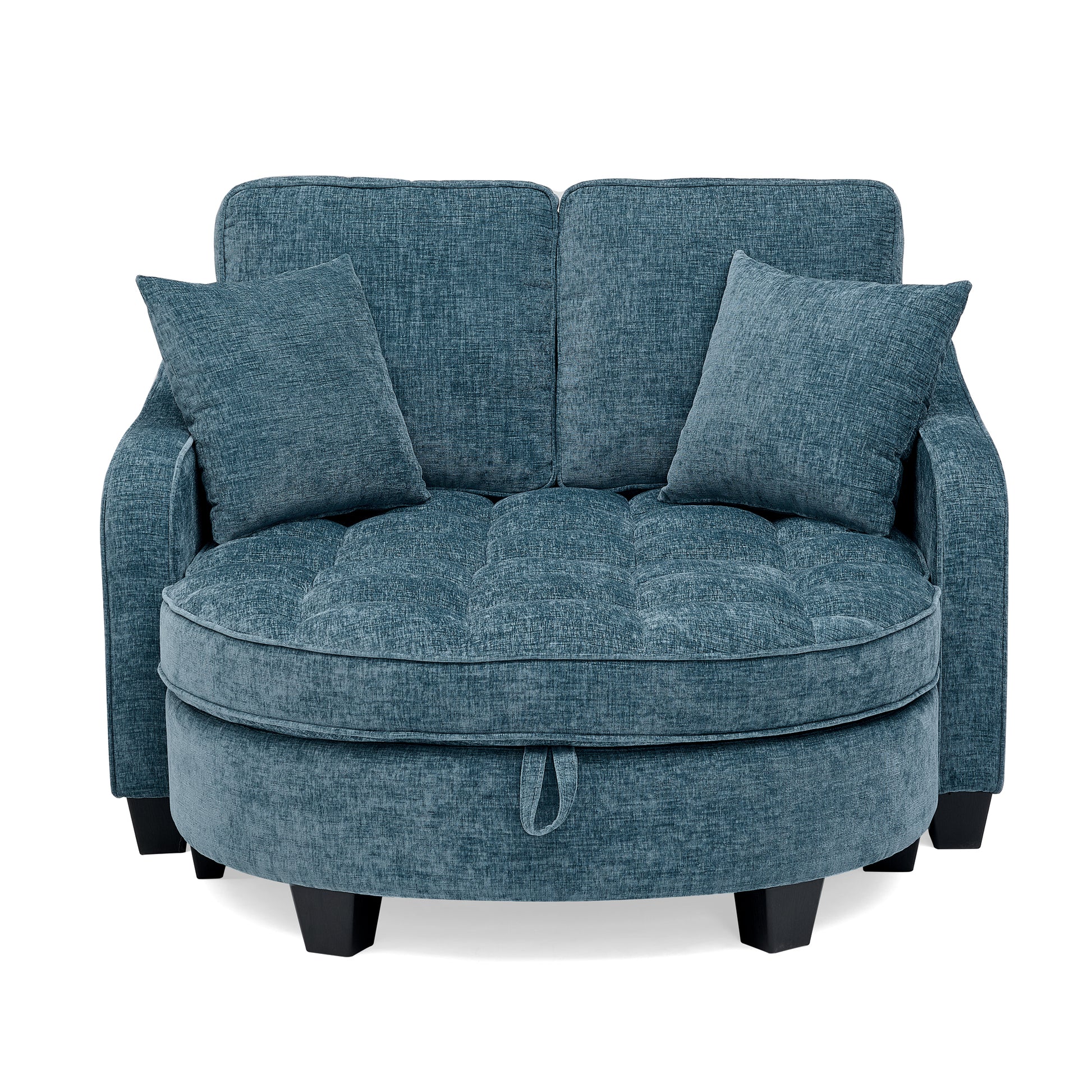 Two-seater sofa, double sofa chaise longue, with irregular armrests and backrests, footrest with storage space, comes with two small throw pillows, suitable for living room and bedroom -Blue image 10