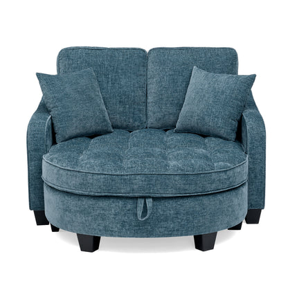 Two-seater sofa, double sofa chaise longue, with irregular armrests and backrests, footrest with storage space, comes with two small throw pillows, suitable for living room and bedroom -Blue image 10