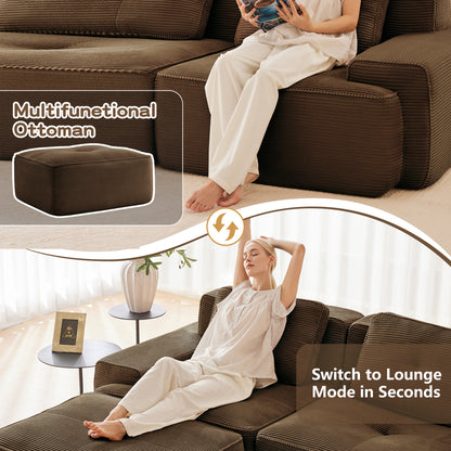 82" Modern L-Shaped Modular Sectional Sofa for Living Room, Corduroy Fabric, 2-Seater Couch with Deep Seat, Pearl-like piping, Tufted Design, No Assembly, Anti-slip Design​, Brown image 11