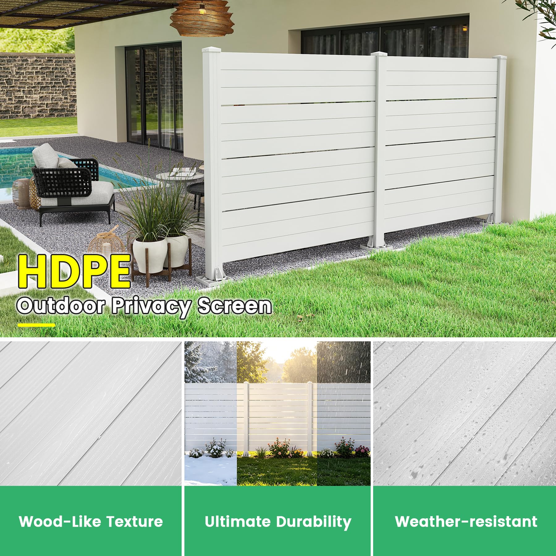 50" W x 49" H Outdoor Privacy Screen, Air Conditioner Fence, All-Weather Vinyl Privacy Fence Screens with Aluminum Posts, 2 Panels, White image 4