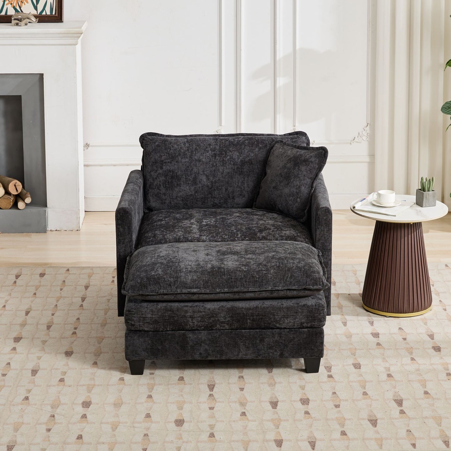 Cloud Sofa Ottoman only, Modern Sectional Couch, for Living Room Bedroom and Apartment, Comfy Double Layer Upholstered Seat Cushion, Breathable Chenille Fabric, Black image 2