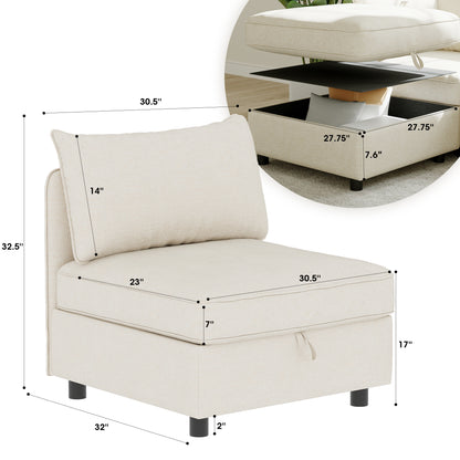 Armless Seat for Modular Sectional Sofa, Convertible Sofa Seat With Storage, Sleeper Sectional Sofa Set, Fabric Flexible Modular Combinations for Living Room(2PCS) image 10
