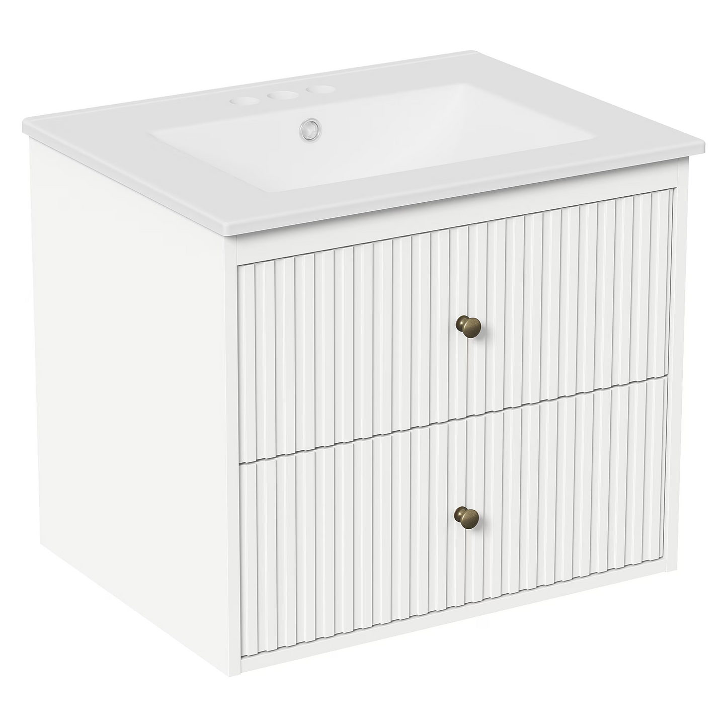 24'' Bathroom Vanity with Sink Set, Floating Bathroom Storage Cabinet with Doors and Drawers, Modern Vanity Sink Cabinet Wall Mount with Painted Surface, White image 3