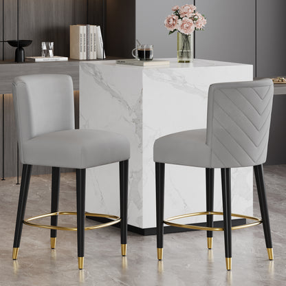 27inch-counterstool, modern design with a smooth, light - colored fabric and circular footrest with a gold - colored finish,creates a sophisticated and luxurious look--Grey image 1