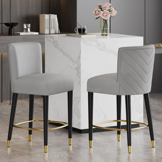 27inch-counterstool, modern design with a smooth, light - colored fabric and circular footrest with a gold - colored finish,creates a sophisticated and luxurious look--Grey image 1