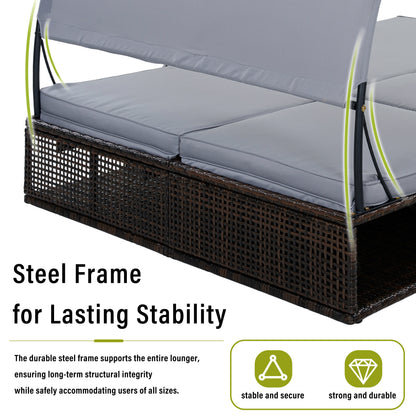 U_STYLE Outdoor Steel Frame Sun Lounger with Adjustable Backrest,Patio Double Sunbed with Hidden Side Table and Arched Armrests,Suitable for Patio Pool Deck,Garden,Backyard image 7