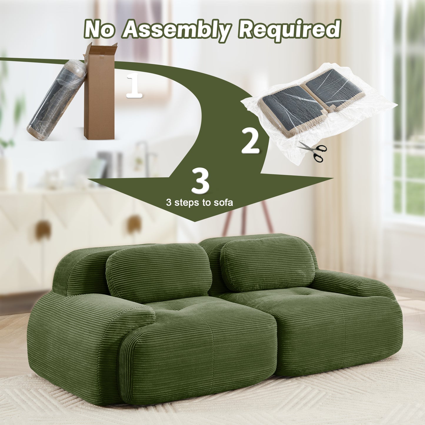 82'' loveseat sofa in luxuryCorduroy Fabric modular for free combo separation curved armrests,anti-slip design high-resilience sponge fits living rooms bedrooms Audiovisual Room,Olive green image 11