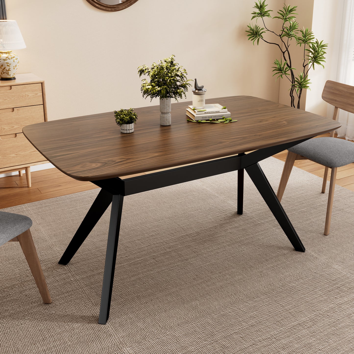 Wood Dining Table,Walnut+Black image 1