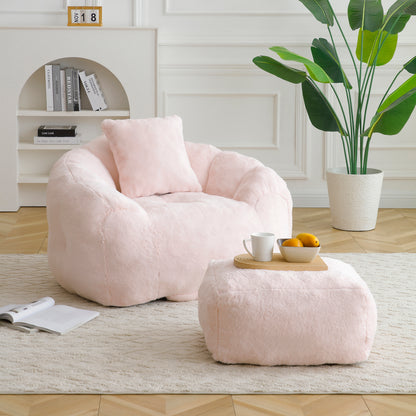 Giant Bean Bag Chair withFootstool, Oversized Bean Bag for Adults and Kids, Faux Fur Shell-Shaped Large Chair with Filler, Stuffed Big Accent Sofa, Floor Sofa for Gaming,Reading Living Room Bedroom image 1