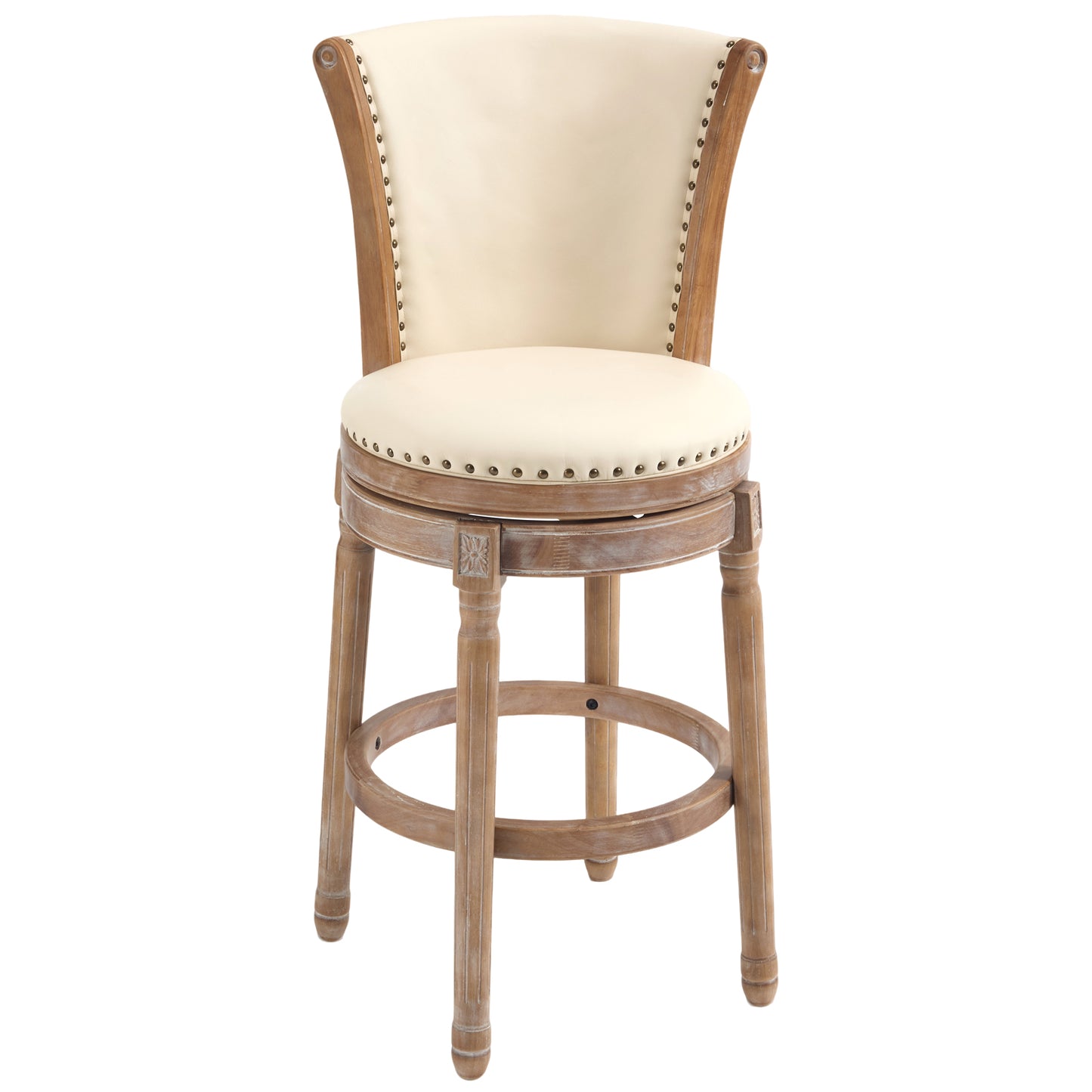 Cow top Leather Wooden Bar Stools, 360 Degree Swivel Bar Chair with Backs,Bar height Couner Height Barstools for Home Kitchen Dining Room and Bar Room(beige 1pc) image 7