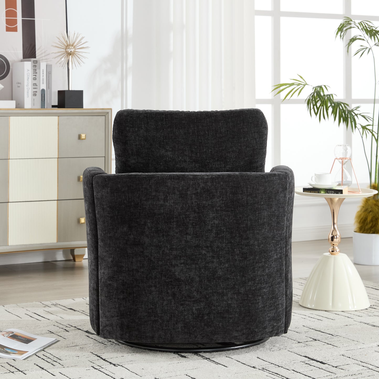 Vanity Chair,Swivel Accent Chair, 360 Degree Round Swivel Barrel Chair, Upholstered Comfy Swivel Chairs for Living Room,Accent Chairs for Bedroom, Reading Room,Powder Room,Black image 7