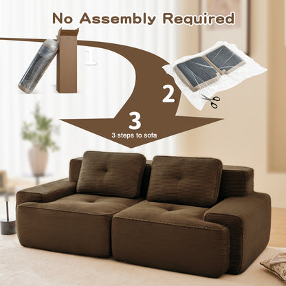 82" Modern L-Shaped Modular Sectional Sofa for Living Room, Corduroy Fabric, 2-Seater Couch with Deep Seat, Pearl-like piping, Tufted Design, No Assembly, Anti-slip Design​, Brown image 5