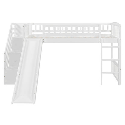 Stairway Twin Size Loft Bed with Two Drawers and Slide, White(OLD SKU:LT000515AAK-1) image 12