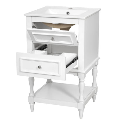 20'' Bathroom Vanity with Ceramic Sink, Bathroom Storage Cabinet with Open Shelf, Retro Design Bathroom Cabinet with 2 Drawers image 12