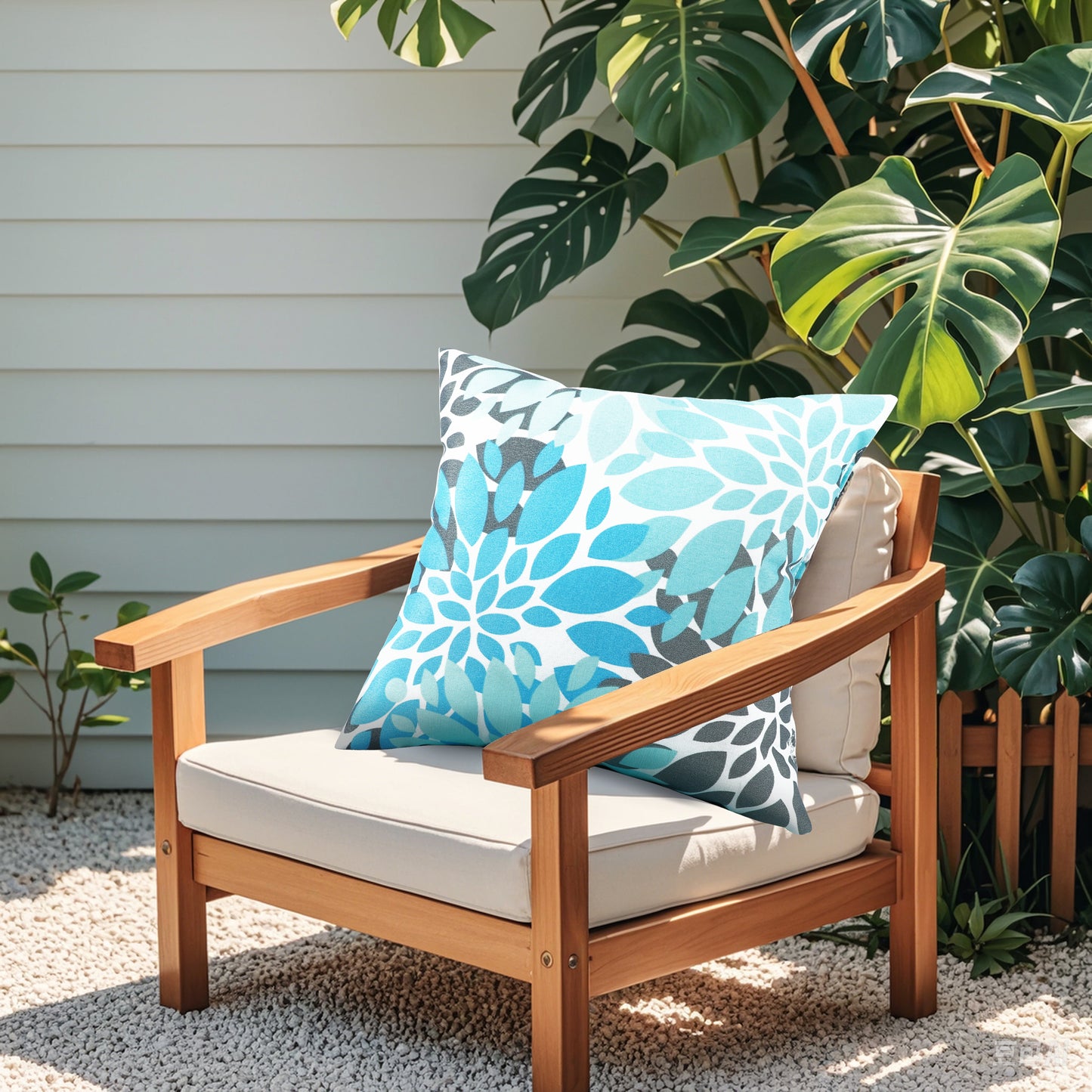 6 Pack Outdoor Pillow Covers ONLY 18x18 Inch, Water-Repellent Decorative Cushion Covers for Patio Furniture, Garden, Porch, Balcony and Outdoor-Teal and Grey Dahlia image 12