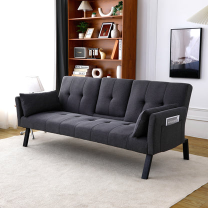 70-inch multi-functional cotton and linen sofa bed: foldable + cup holder + side storage, instantly switch between living room and bedroom image 3