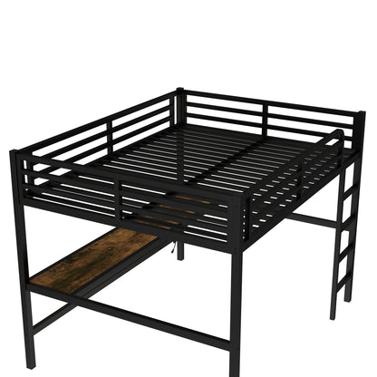 Metal Queen Size Loft Bed with Power Outlet and LED Lighted, Space-Saving, Noise Reduced, Black image 8