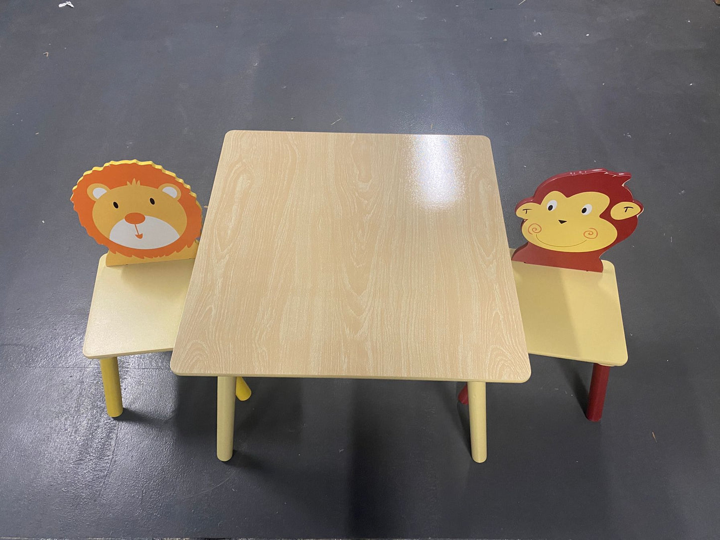 Kids Table and 2 Chairs Set, 3 Pieces Toddler Table and Chair Set, Wooden Activity Play Table Set (Lion&Monkey) image 9