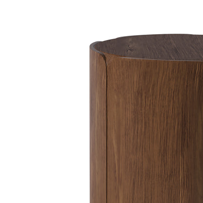 19.29"H Round Outdoor Indoor Side Table, Modern Wood Grain Patio Garden Stool, Sturdy MGO (Magnesium Oxide) Waterproof, No-Assembly Table for Patio, Garden, Backyard, Living Room (Brown) image 10