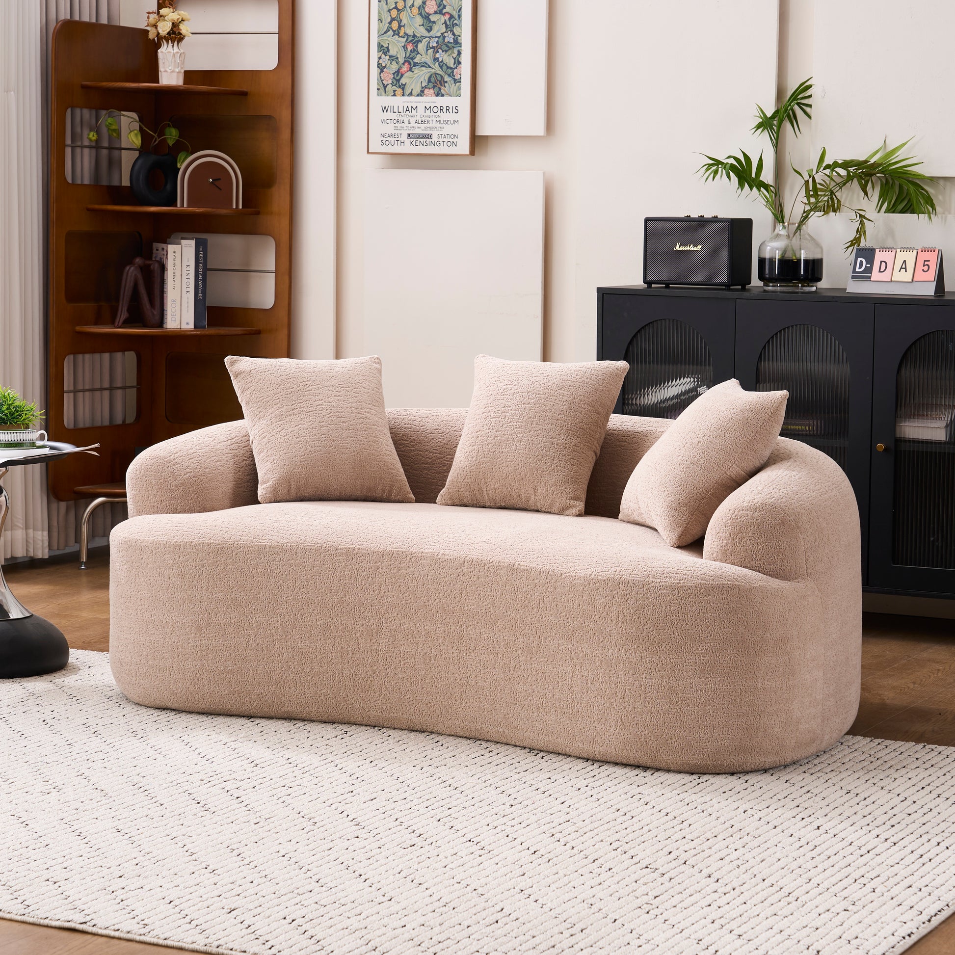 Old Sku: W2231P292607 Compression Loveseat Sofa, Curved Modern Styles Sofa for Small Spaces & Apartments, 30D Chenille No-Assembly,3 Throw Pillows. Warm Beige. image 8