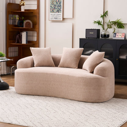 Old Sku: W2231P292607 Compression Loveseat Sofa, Curved Modern Styles Sofa for Small Spaces & Apartments, 30D Chenille No-Assembly,3 Throw Pillows. Warm Beige. image 8