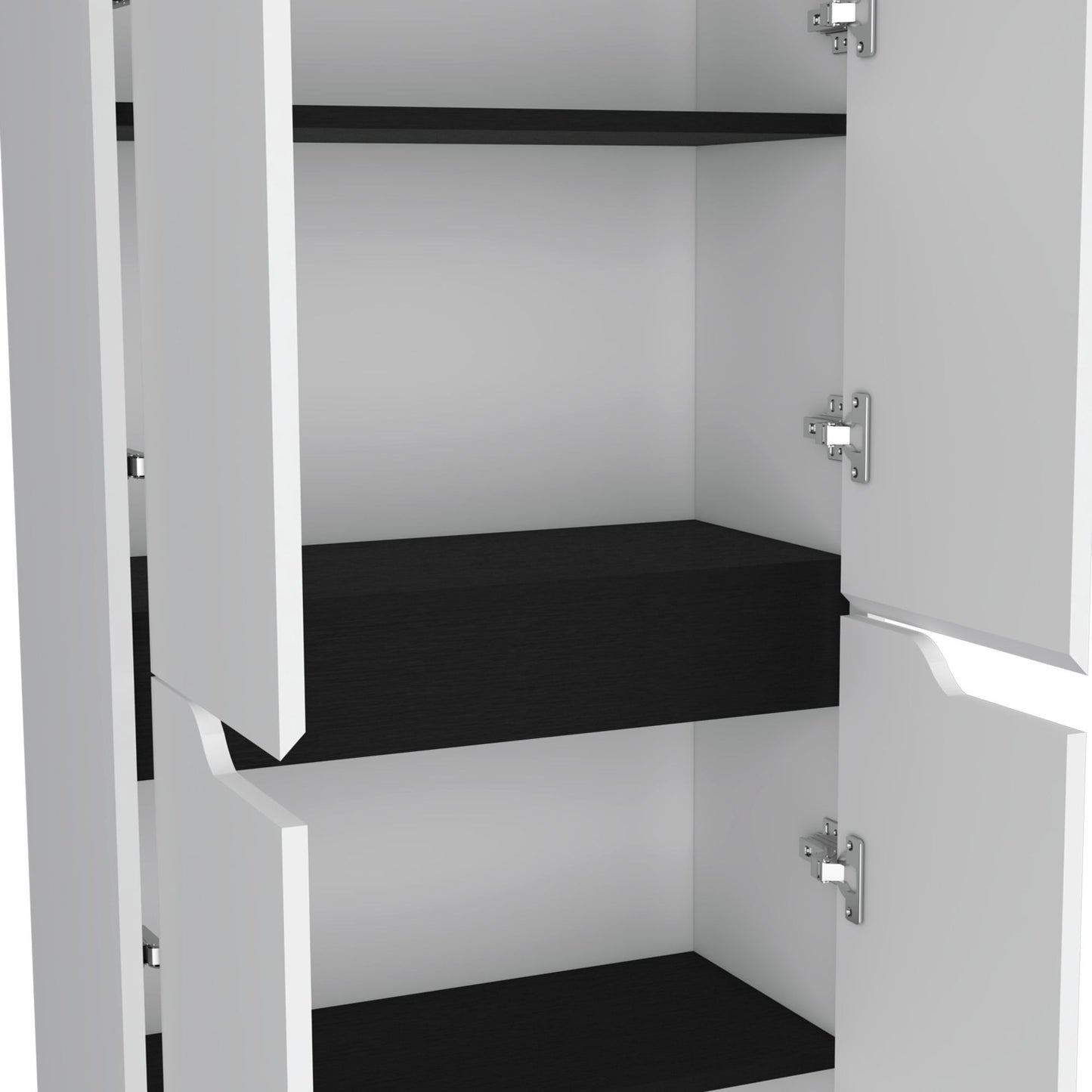 67"H Kitchen Storage Cabinet, with Four Doors and Five Interior Shelves,White/Black image 6