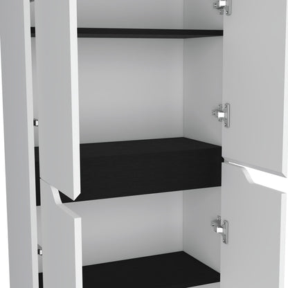 67"H Kitchen Storage Cabinet, with Four Doors and Five Interior Shelves,White/Black image 6
