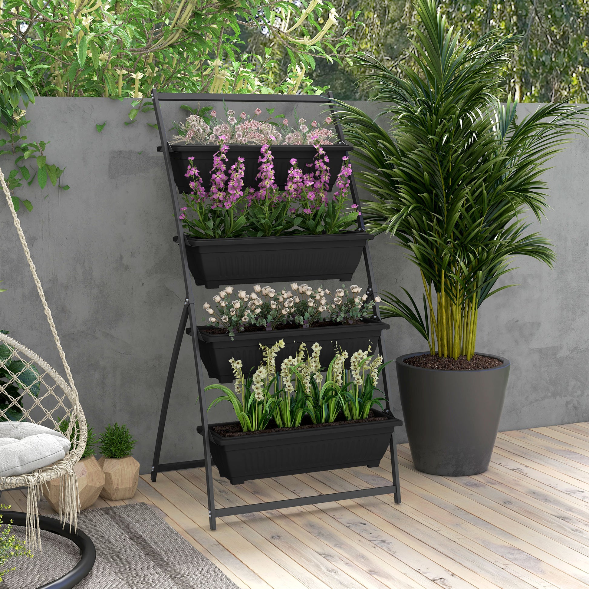 Outsunny Raised Garden Bed, 4 Tier Vertical Garden Planter Set, 4 Outdoor Planter Boxes with Stand, Self Draining Design Elevated Garden for Vegetable, Flowers & Herbs, Black image 2