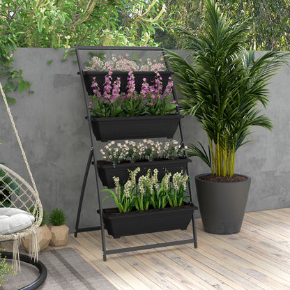 Outsunny Raised Garden Bed, 4 Tier Vertical Garden Planter Set, 4 Outdoor Planter Boxes with Stand, Self Draining Design Elevated Garden for Vegetable, Flowers & Herbs, Black image 2