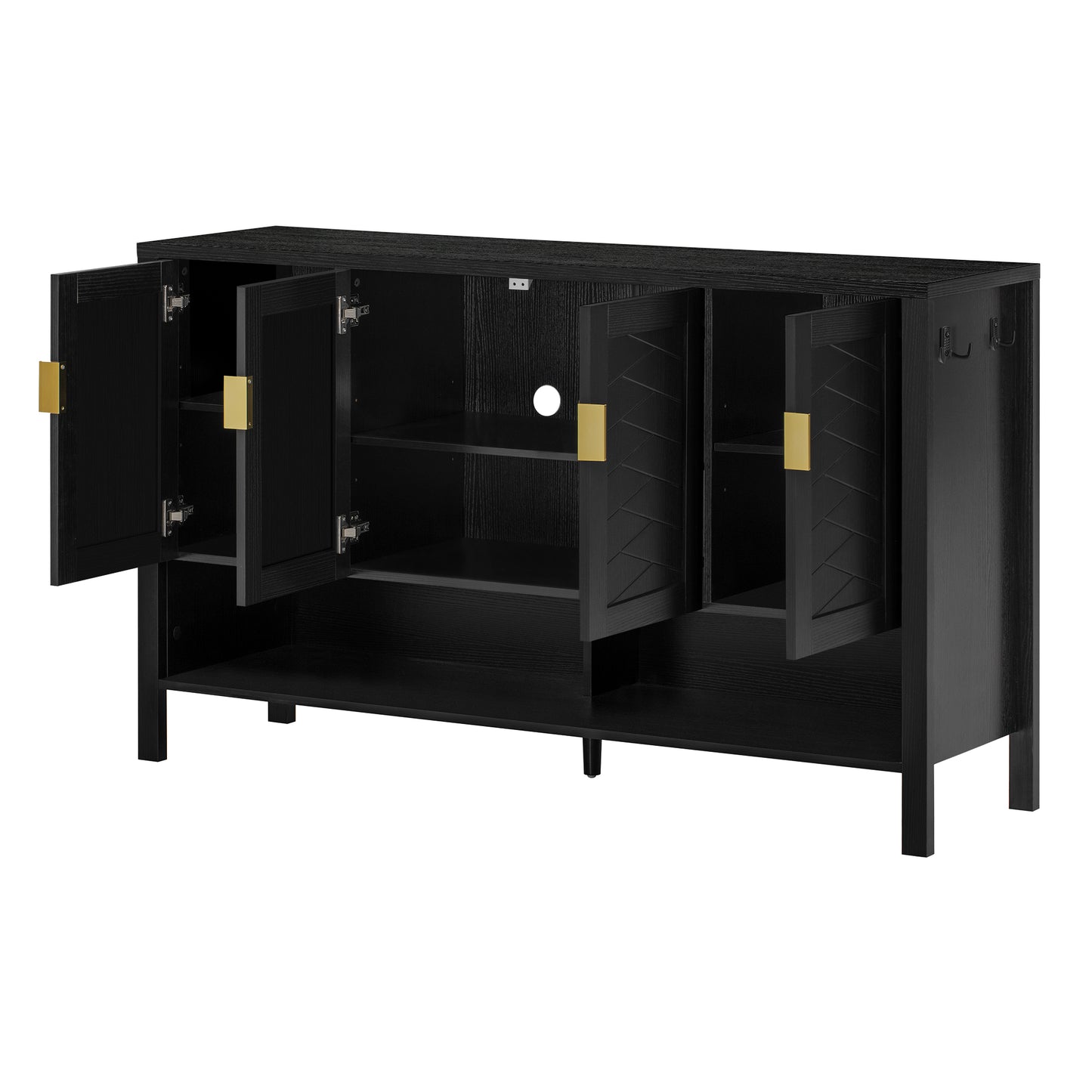 U_STYLE 55.1''Storage Sideboard with 4-Doors,Multi Functional Buffet with Open Shelf and 2-Tiers Adjustable Shelves,Modern Cabinet with Double Hooks,Suitable for Living Room, Hallway, Dining,Office. image 6