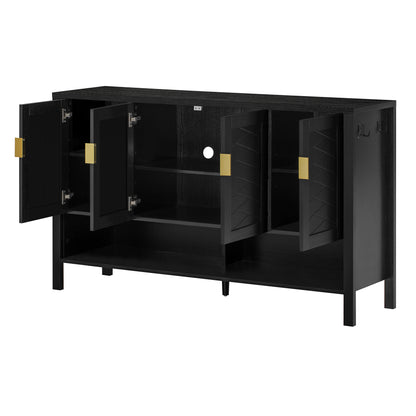 U_STYLE 55.1''Storage Sideboard with 4-Doors,Multi Functional Buffet with Open Shelf and 2-Tiers Adjustable Shelves,Modern Cabinet with Double Hooks,Suitable for Living Room, Hallway, Dining,Office. image 6