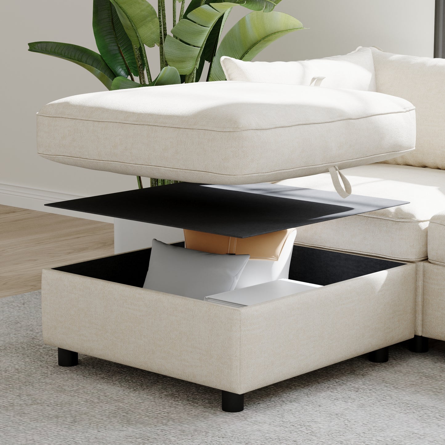 Armless Seat for Modular Sectional Sofa, Convertible Sofa Seat With Storage, Sleeper Sectional Sofa Set, Fabric Flexible Modular Combinations for Living Room(2PCS) image 9