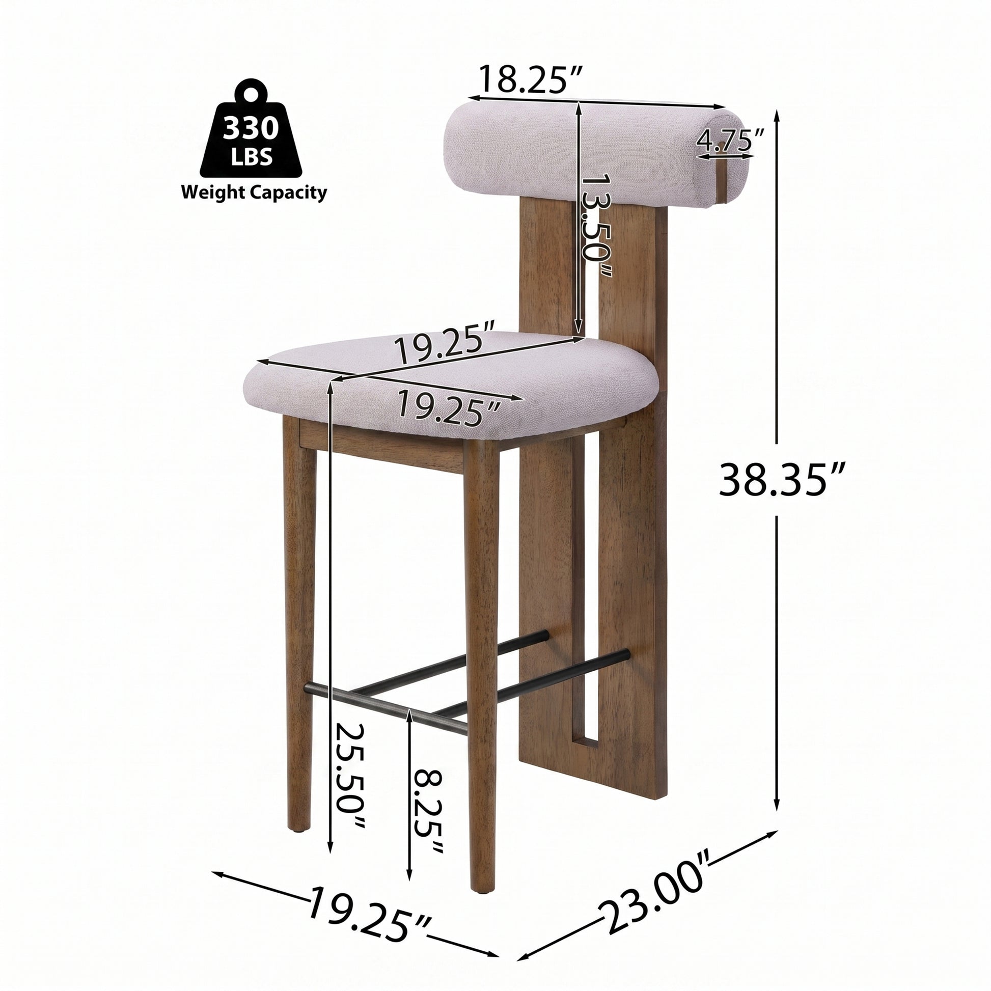 Renee Indoor Modern Split-Back Rubber Wood Counter Stool with Ivory Upholstery, Dark Walnut Finish, Set of 2 image 5
