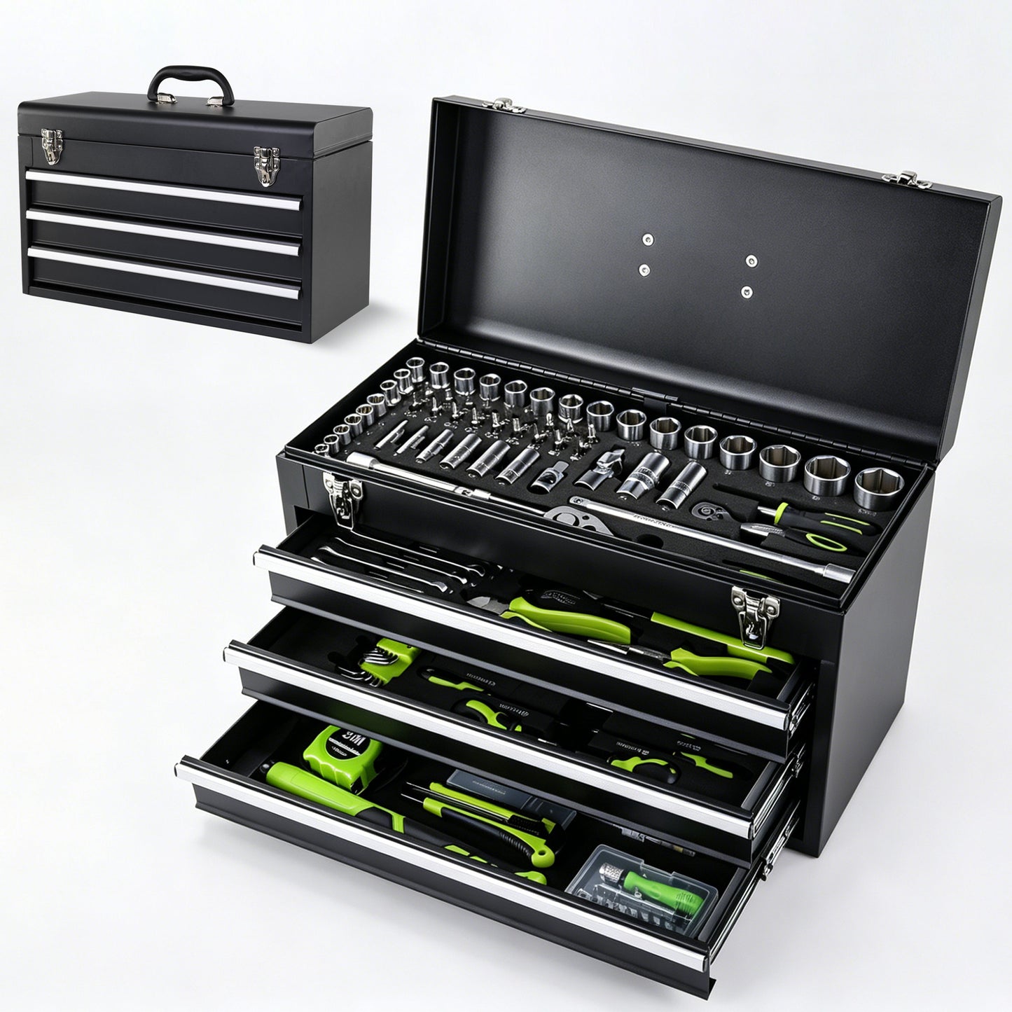 465-Piece Mechanics Tool Set with 3-Drawer Heavy Duty Metal Box Repair Tool Kit image 1