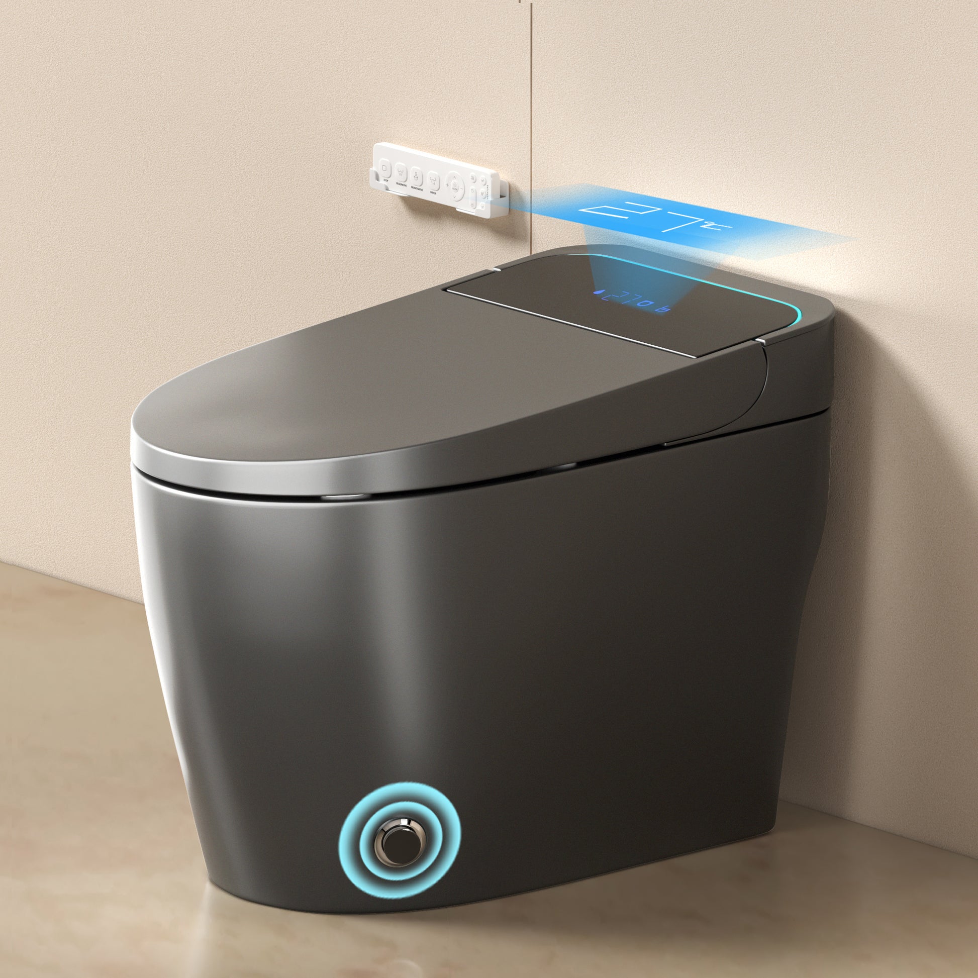 Unique Smart Toile, One Piece Toilet with Bidet Built In,Intelligent Toilet Auto Open/Close Seat. Bidet toilet with Dryer and Warm Water.Gray image 4