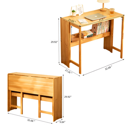 Bamboo Folding Desk, Space-Saving Computer Desk for Small Spaces, Foldable Study Table for Bedroom, Home Office, Dorm, Apartment, Natural Color image 2