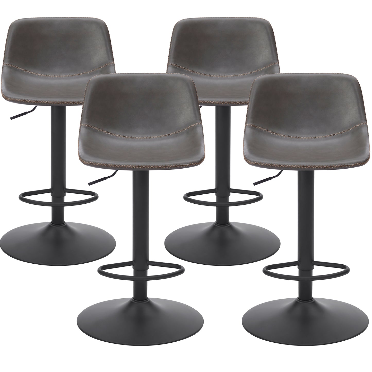 Adjustable Bar Stools Set of 2, Mid Century Modern Swivel Bar Stools, Industrial Bar Height Stools With Back Support Counter Height Bar Chairs Pu Leather Bar Stool for Kitchen Island Rustic Barstools image 7
