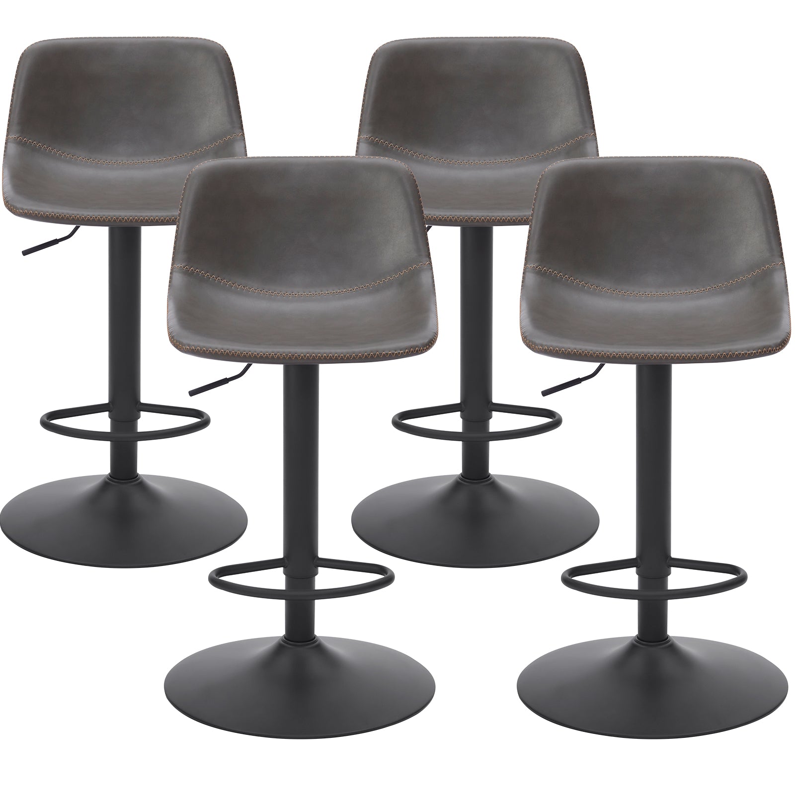 Adjustable Bar Stools Set of 2, Mid Century Modern Swivel Bar Stools, Industrial Bar Height Stools With Back Support Counter Height Bar Chairs Pu Leather Bar Stool for Kitchen Island Rustic Barstools image 7