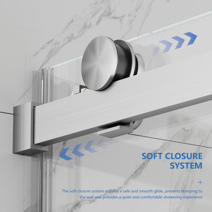 56-60" W × 72" H Frameless Sliding Shower Door,Waterproof Glass Shower Door with Upper Soft Closing System, 5/16" (8mm) Tempered Glass,Double Side Easy Clean Coat,Brushed Nickel image 6