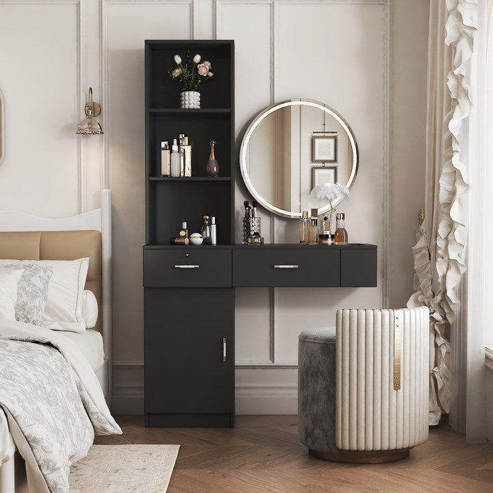 Black modern simple hair desk, multi-layer storage, large storage space image 1