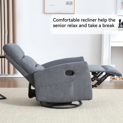 Manual Recliner Chair with Rocker and Swivel in Fabric for Living Room, Grey image 9