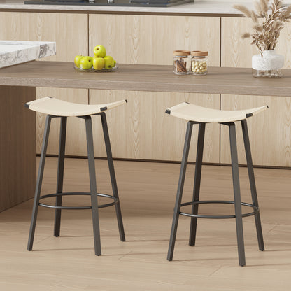 Counter Height Bar Stools Backless Handwoven Kitchen Dining Chairs with Round Footrest Set of 2 PVC Weaving Pub Stool for Indoor & Outdoor (Black & Creamy White) image 1