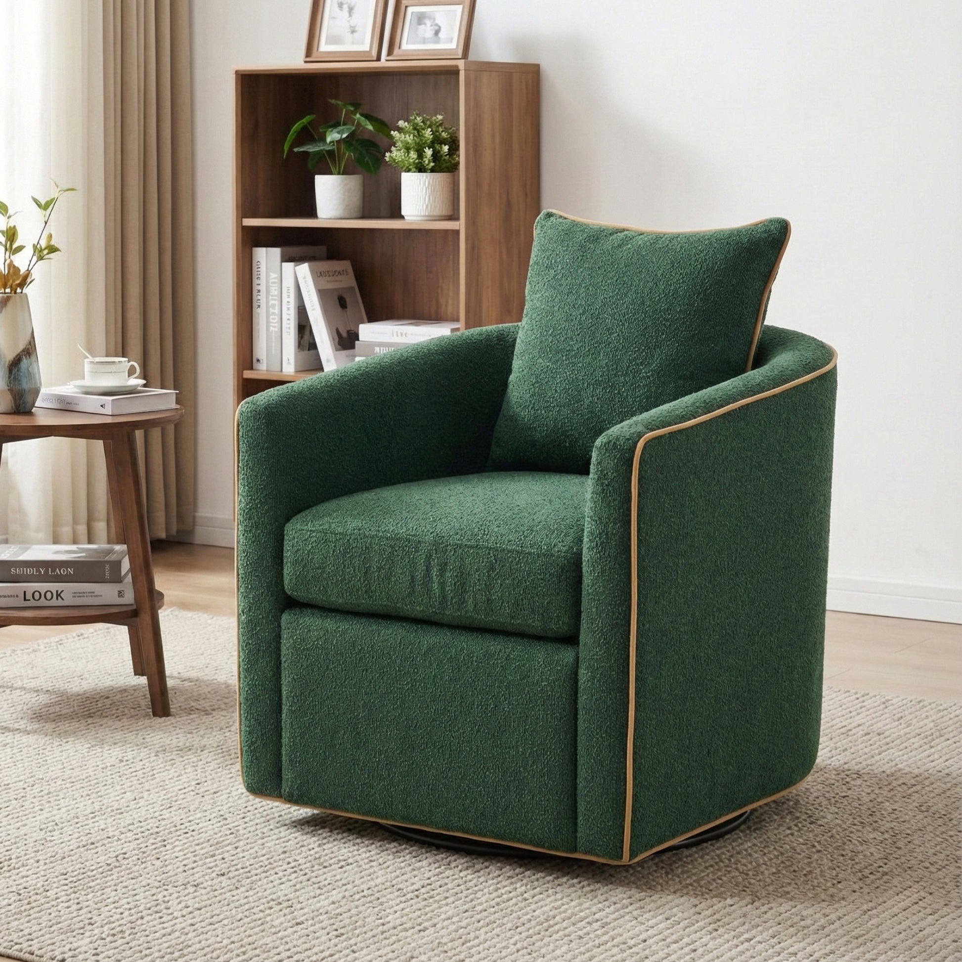 Swivel Accent Chair Upholstered Club Chair Barrel Sofa Chair for Living Room, Reading Corner, and Small Spaces, Green image 1