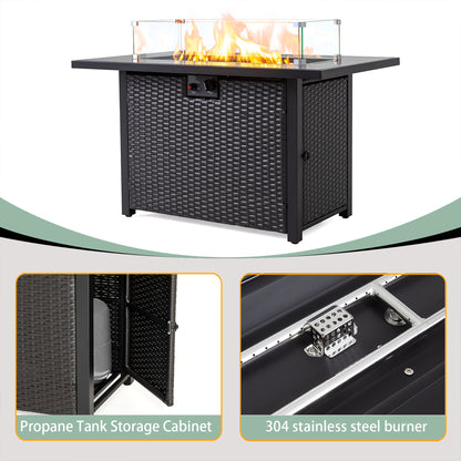 44 Inch 50000 BTU Propane Fire Pit Table, 2-in-1 Rectangular Fire Pit Outdoor Patio Heater Table with Glass Wind Guard for Backyard Garden Gathering image 4