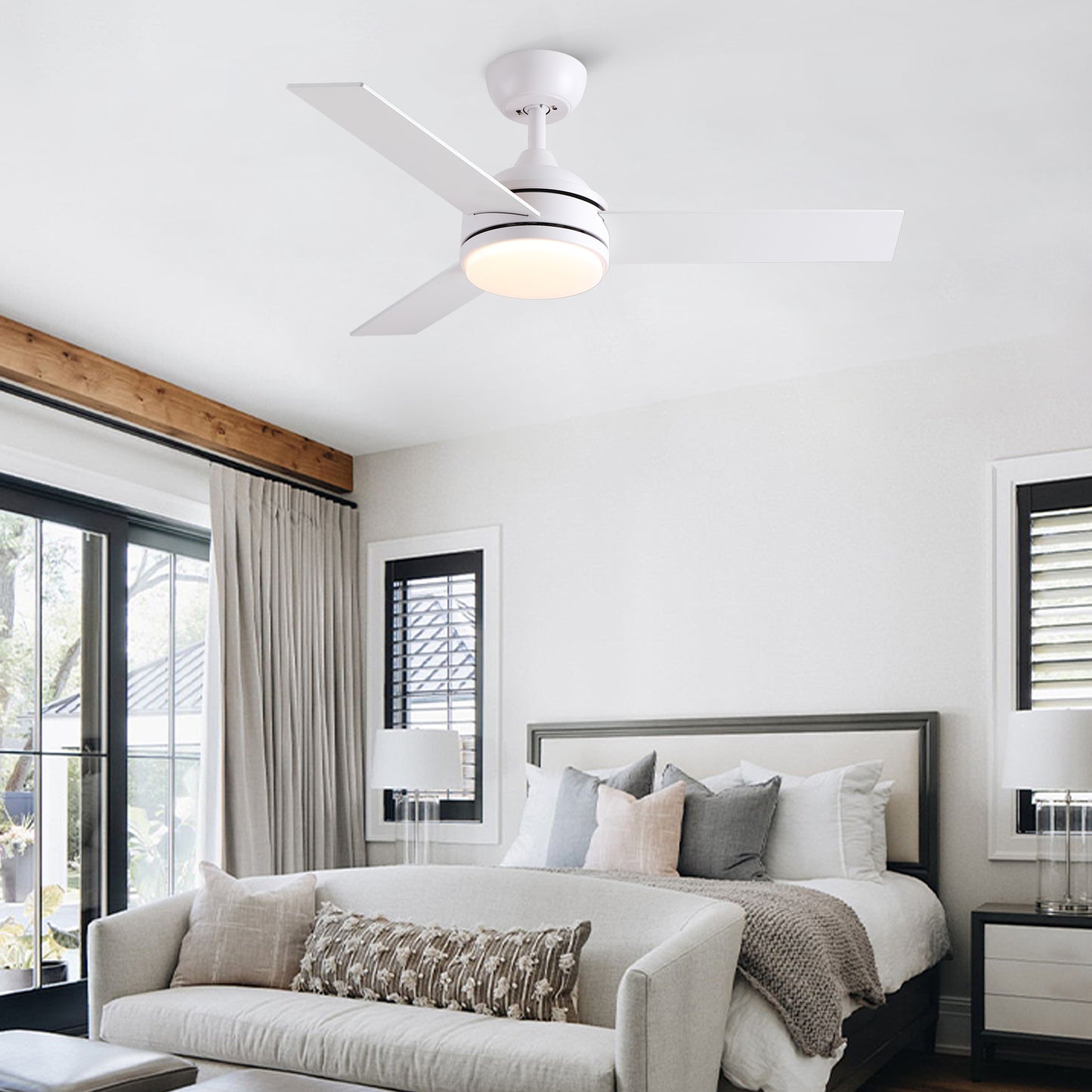 42 in. Indoor White Ceiling Fan with Intergrated LED Light Kit with Remote Control, 3 Plywood Blades and Work with Smart APP image 3